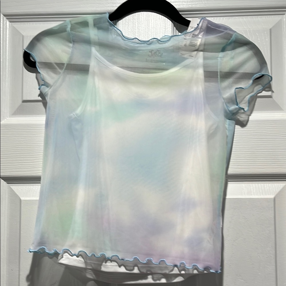 Justice Green and Blue Ruffled Fitted Tee